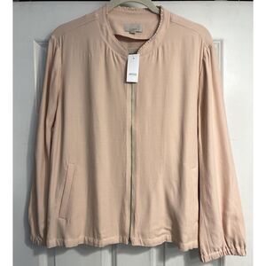 The‎ Loft Light Pink XL Zip Up Cardigan Jacket Pockets Ruffle NWT Staple Career